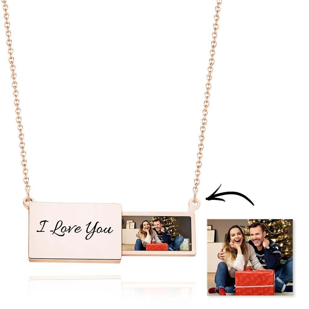 Custom Engraved Photo Necklace Pull-out Creative Commemorative Gifts for Couples - 