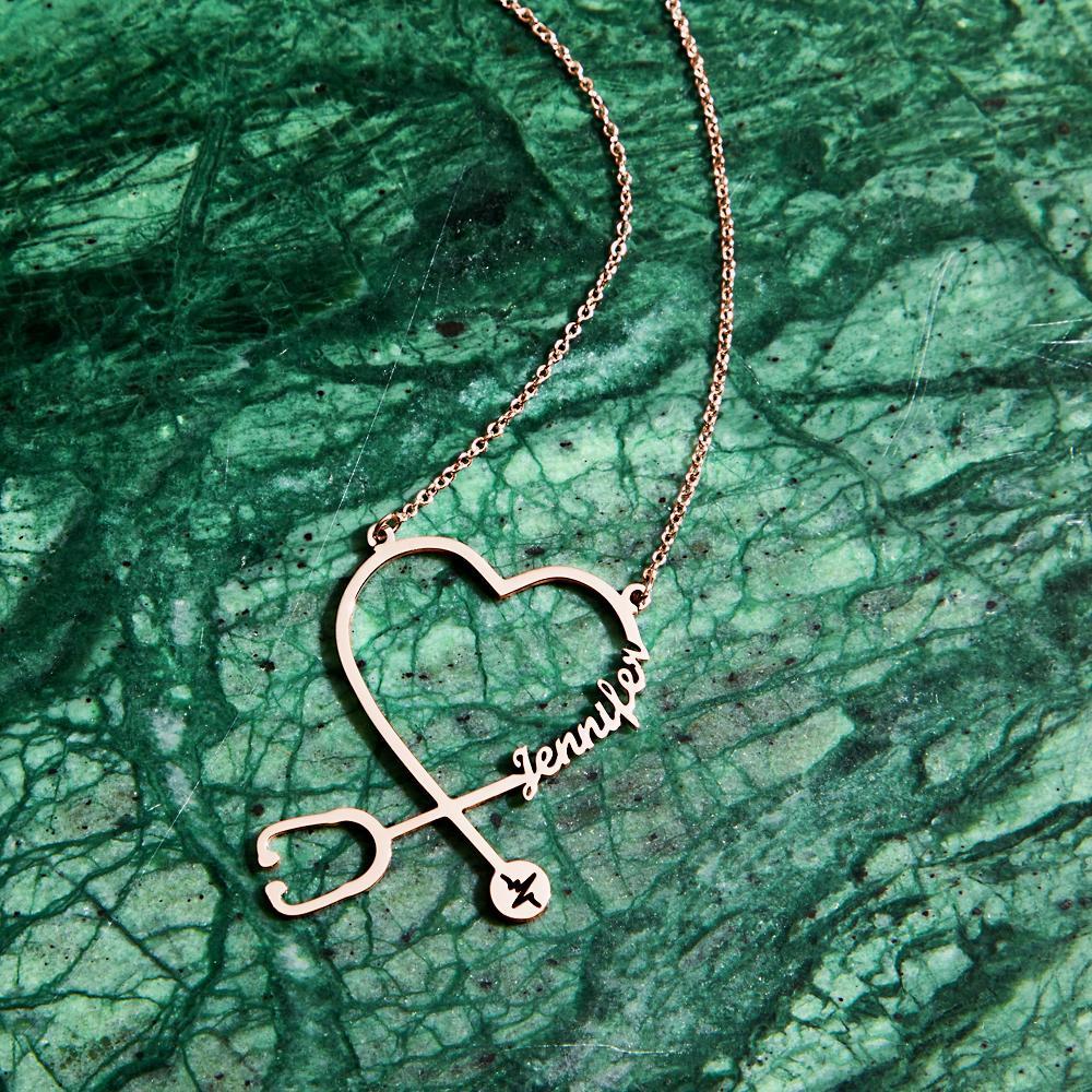 Custom Name Stethoscope Necklace, Heart Name Necklace, Personalized Name Necklace, Best Gifts For Her
