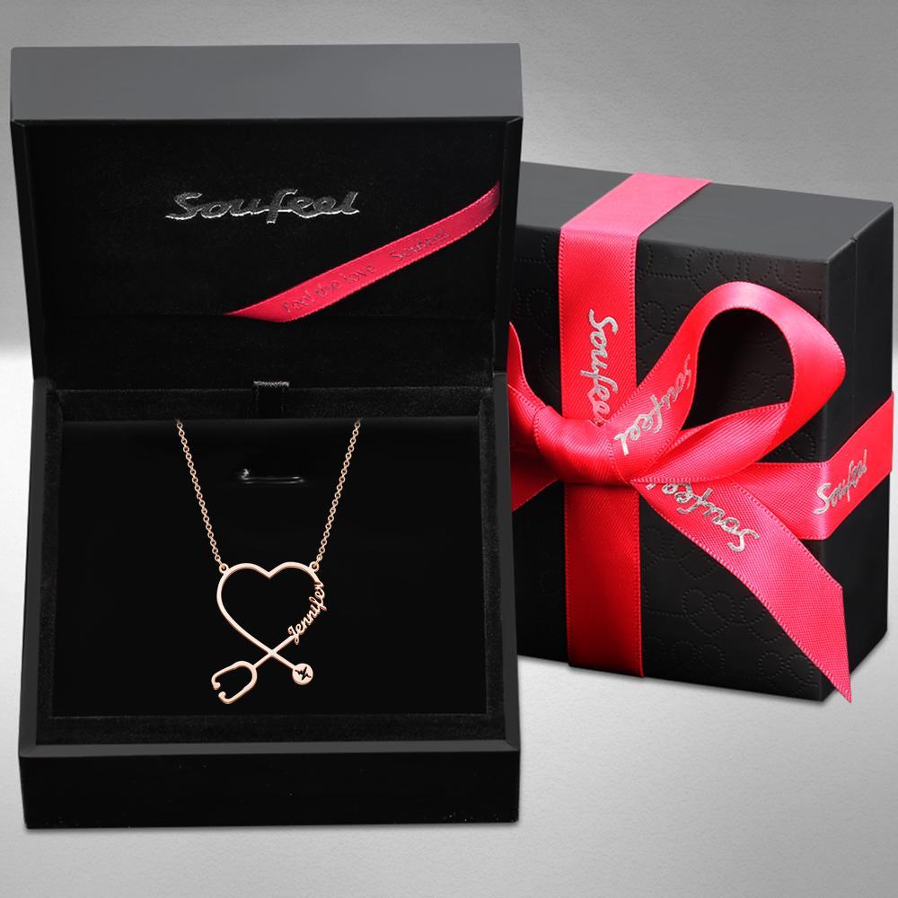 Custom Name Stethoscope Necklace, Heart Name Necklace, Personalized Name Necklace, Best Gifts For Her