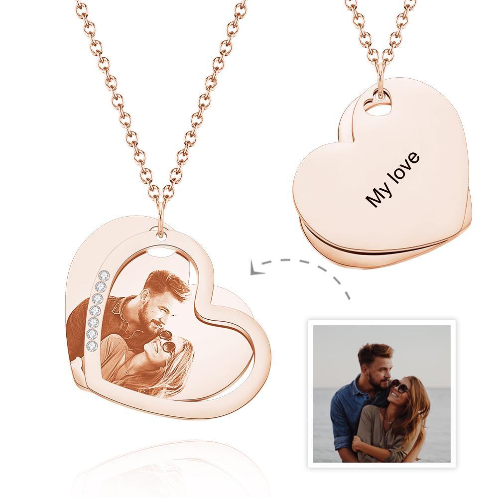 Custom Photo Engraved Necklace Double Layer Heart Shape Gifts - soufeelmy