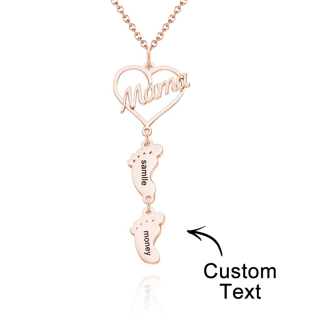 Custom Engraved Name Necklace Love MaMa Heart Baby Feet Charm - soufeelmy