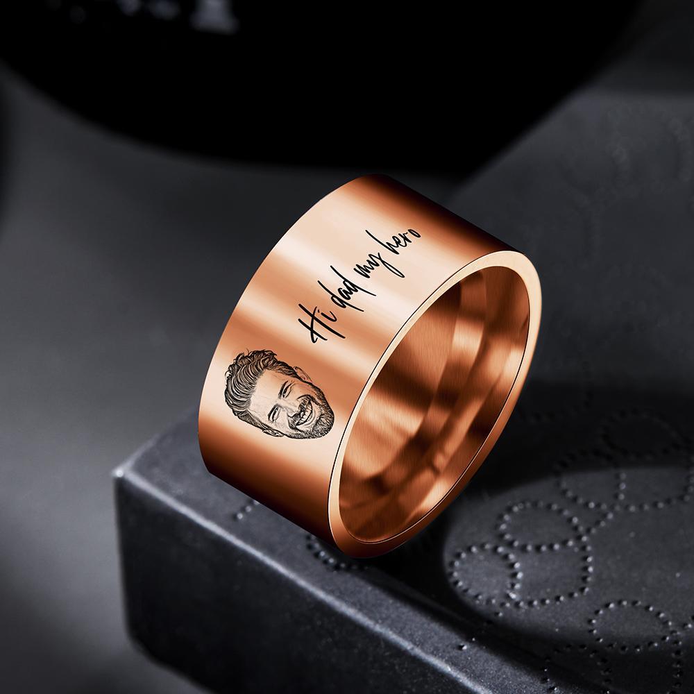 Custom Men's Ring Personalized Photo Ring With Engraved Words Perfect Gift For Daddy On Father's Day - soufeelmy