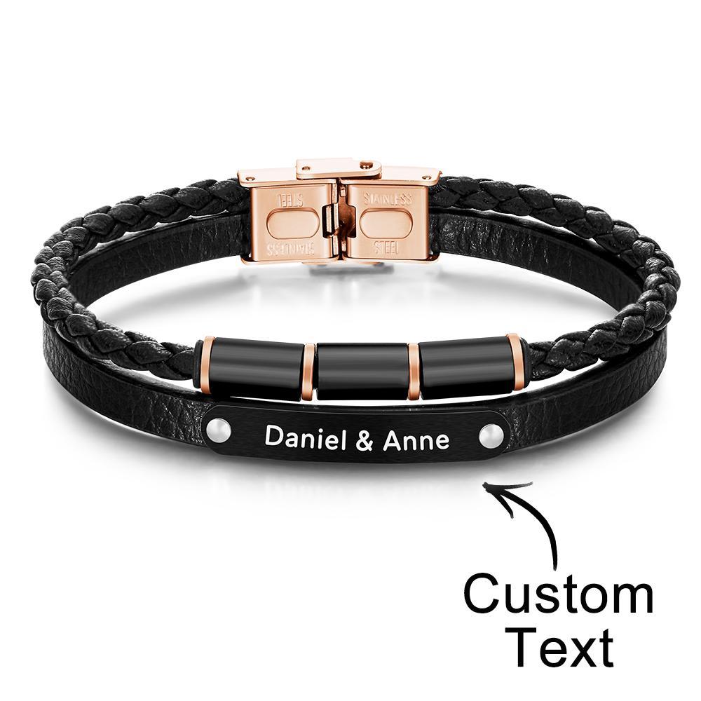 Custom Engraved Multy Layer Retro Style Men's Leather Bracelet - soufeelmy