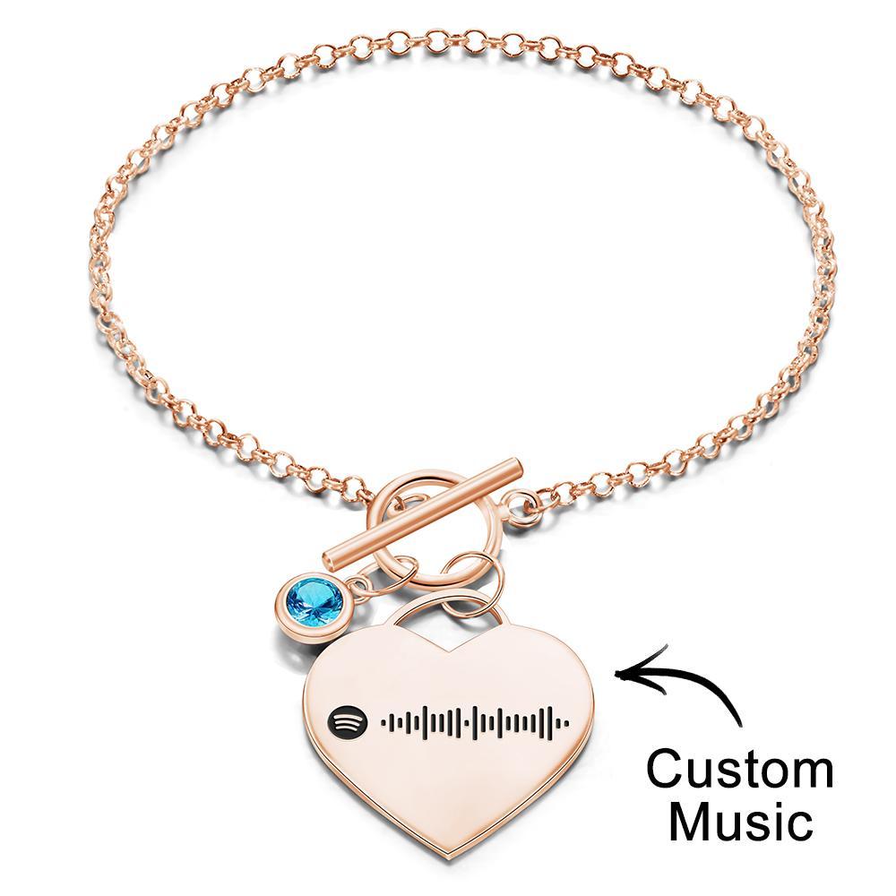 Custom Spotify Code Heart Bracelet with Birthstone Creative Gift for Women - soufeelmy