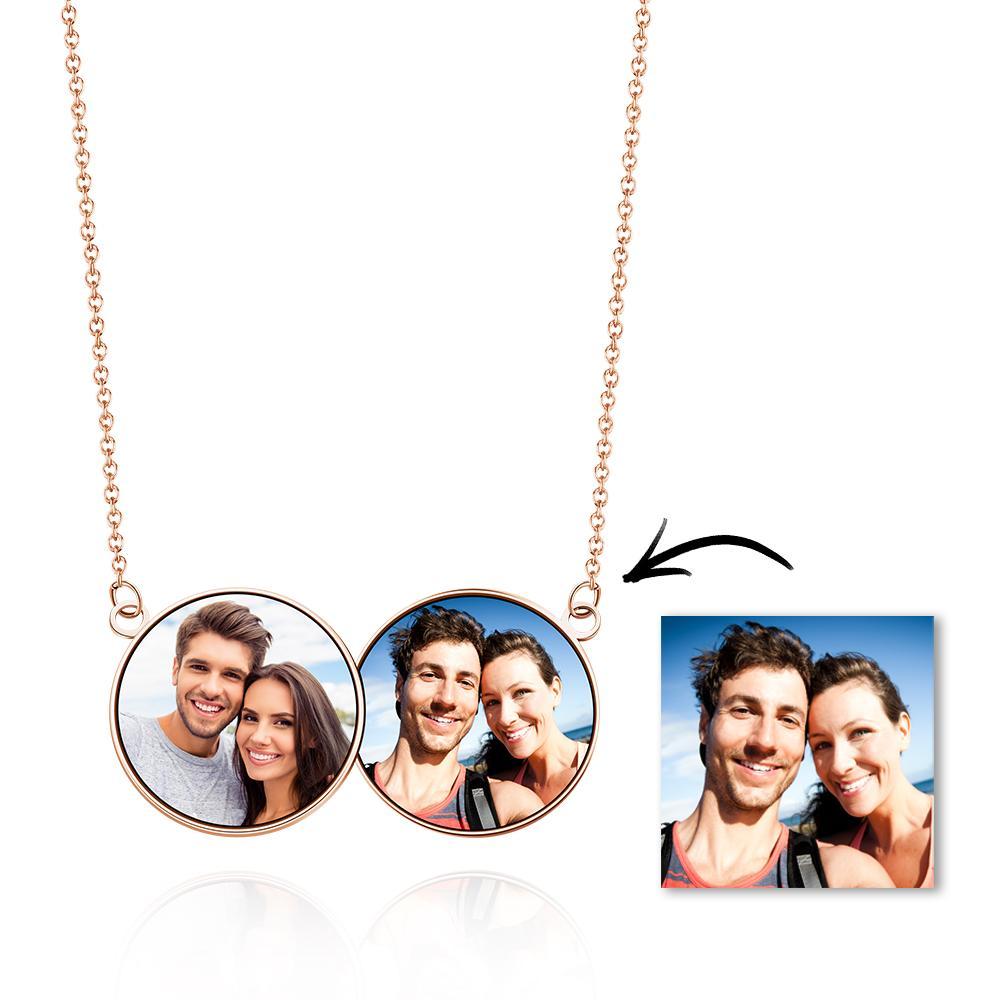 Custom Photo Necklaces Horizontal Double Round Photo Pendant