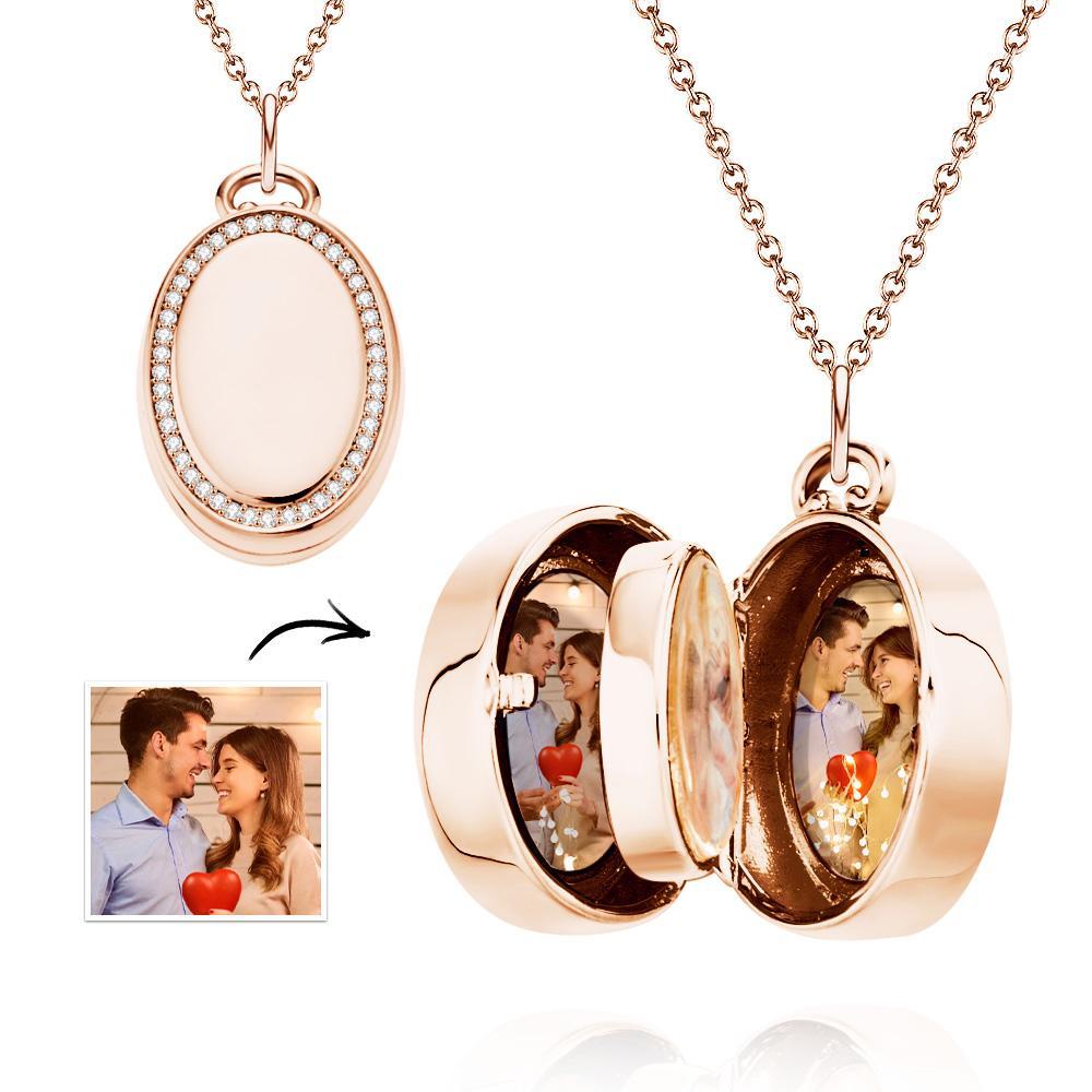 Oval Locket Photo Necklace Personalized Retro Memorial Picture Pendant Gift For Her - soufeelmy