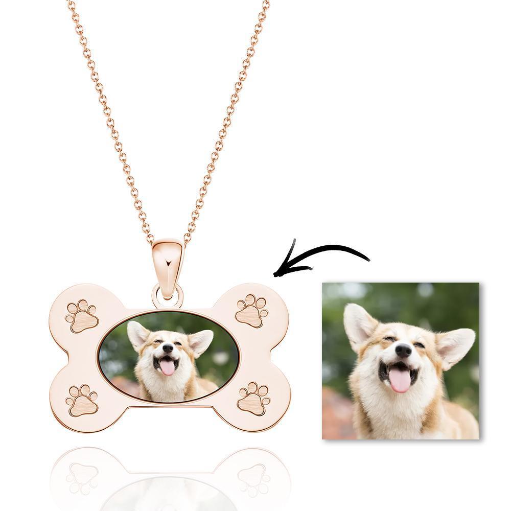 Custom Photo Necklaces Dog Bone Photo Pendant with Small Footprints