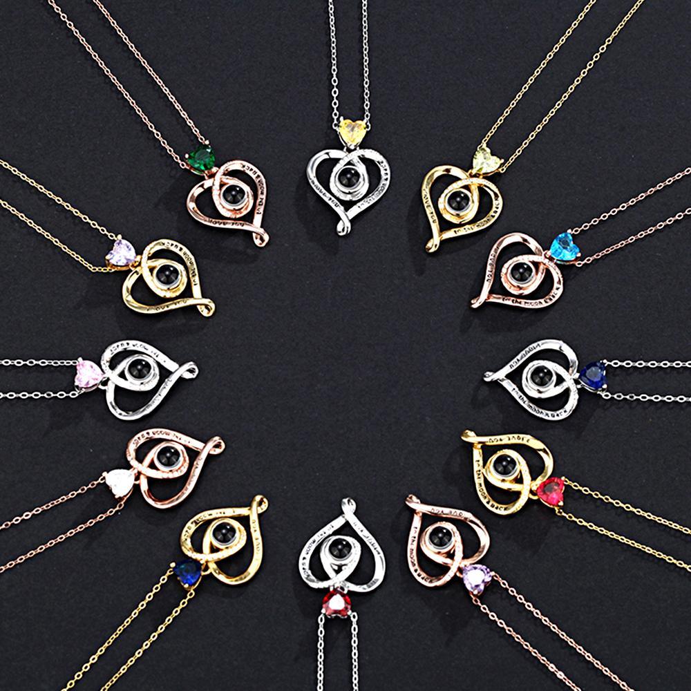 Love Heart Projection Necklace with Birthstone Custom Memorial Photo Pendant Trendy Best Friend Gift - soufeelmy