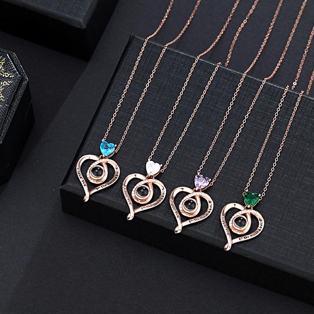 Love Heart Projection Necklace with Birthstone Custom Memorial Photo Pendant Trendy Best Friend Gift - soufeelmy