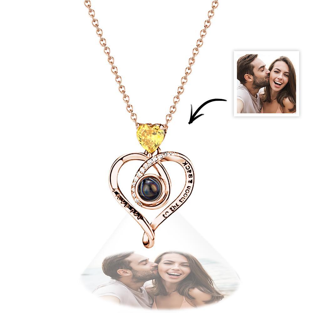 Love Heart Projection Necklace with Birthstone Custom Memorial Photo Pendant Trendy Best Friend Gift - soufeelmy