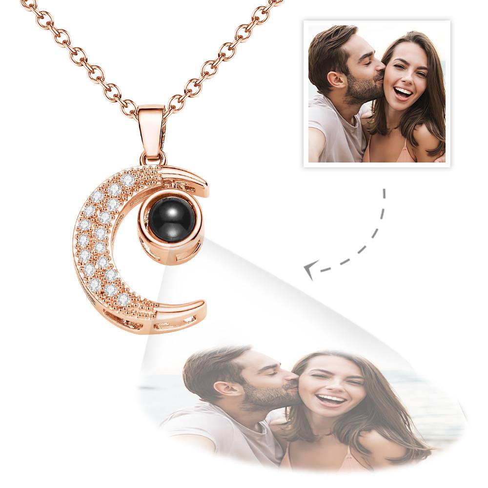 Custom Photo Projection Necklace Rhinestone Moon Exquisite Gifts - 