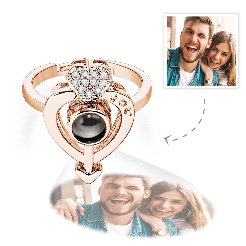 Custom Photo Projection Ring Personalized Heart-shaped Photo Ring Anniversary Gift for Her - soufeelmy