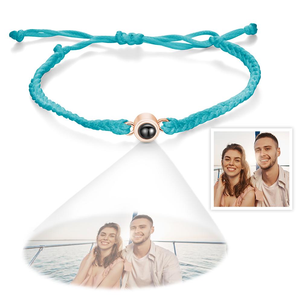 Custom Photo Projection Bracelet Braided Blue Rope Bracelet Best Gift For Lovers - soufeelmy