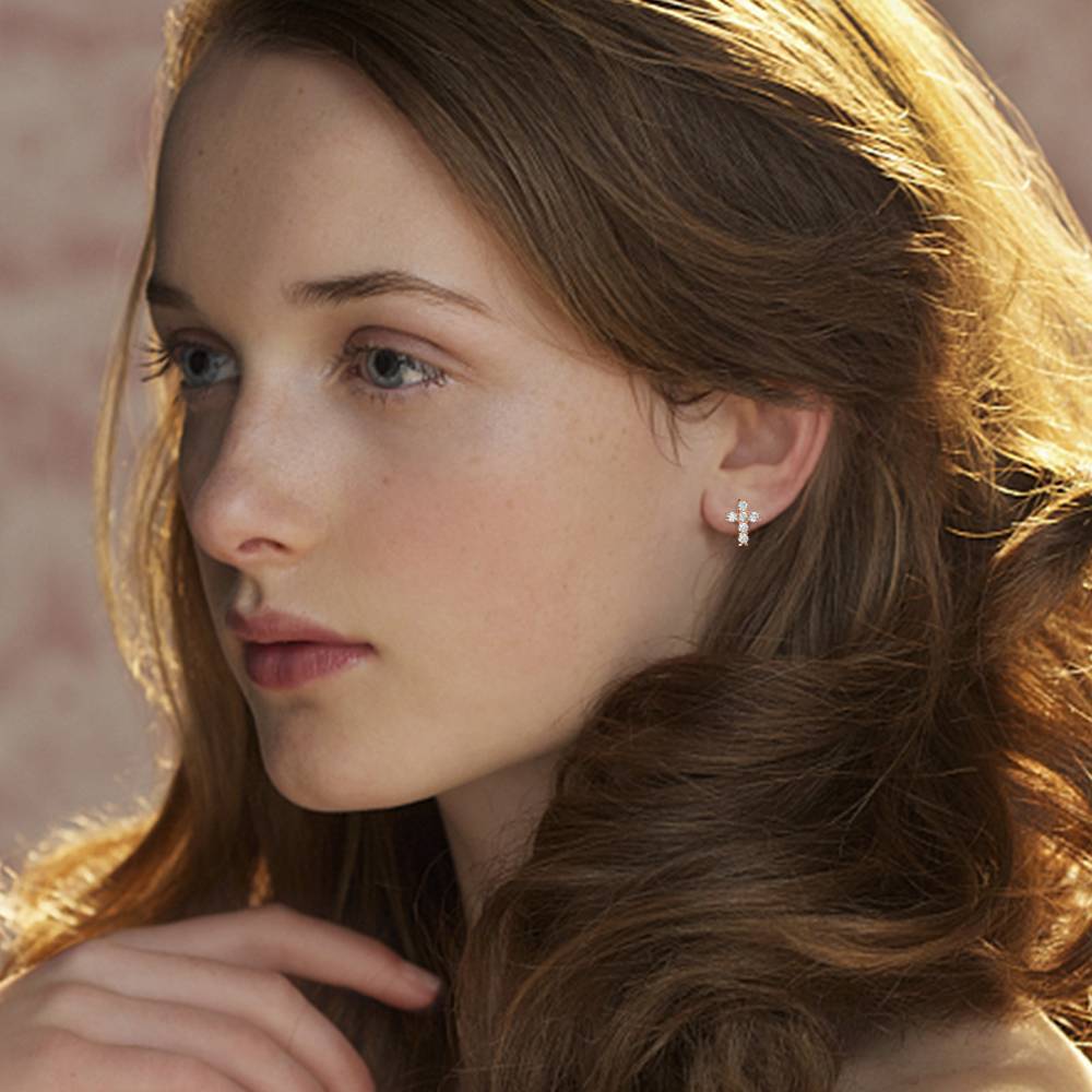 Initial Drop Earrings, Asymmetry Earrings Hollow Letter with Cross Rose Gold Plated - 