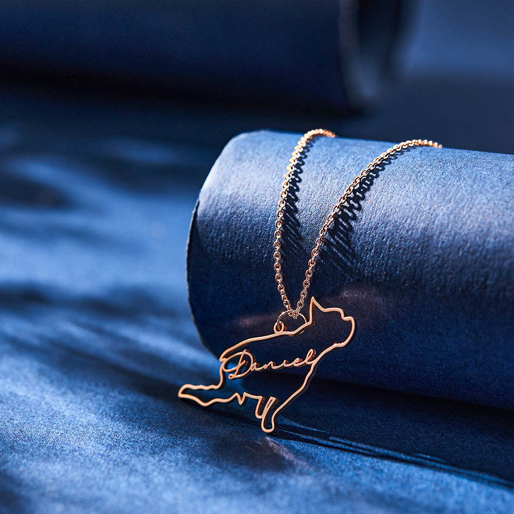 Custom Dog Silhouette Outline Picture Necklace with Name Personalized Pet Photo Necklace Memorial Gift - soufeelmy