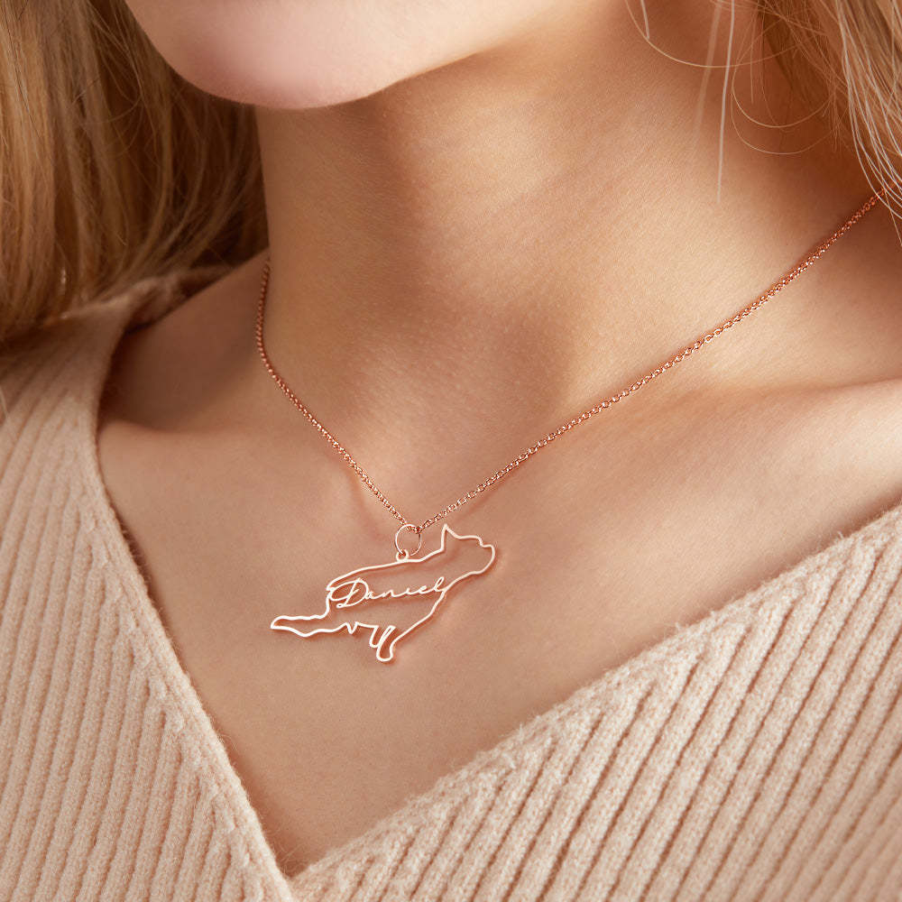 Custom Dog Silhouette Outline Picture Necklace with Name Personalized Pet Photo Necklace Memorial Gift - soufeelmy