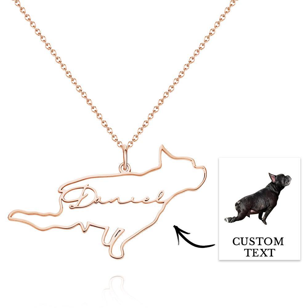 Custom Dog Silhouette Outline Picture Necklace with Name Personalized Pet Photo Necklace Memorial Gift - soufeelmy