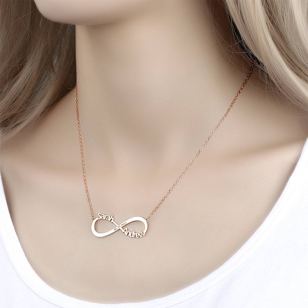 Engraved Infinity Name Necklace Personalized Infinity Two Name Necklace Rose Gold Plated - 