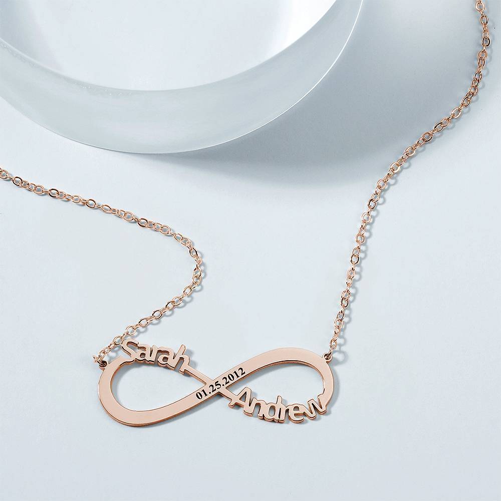 Engraved Infinity Name Necklace Personalized Infinity Two Name Necklace Rose Gold Plated - 