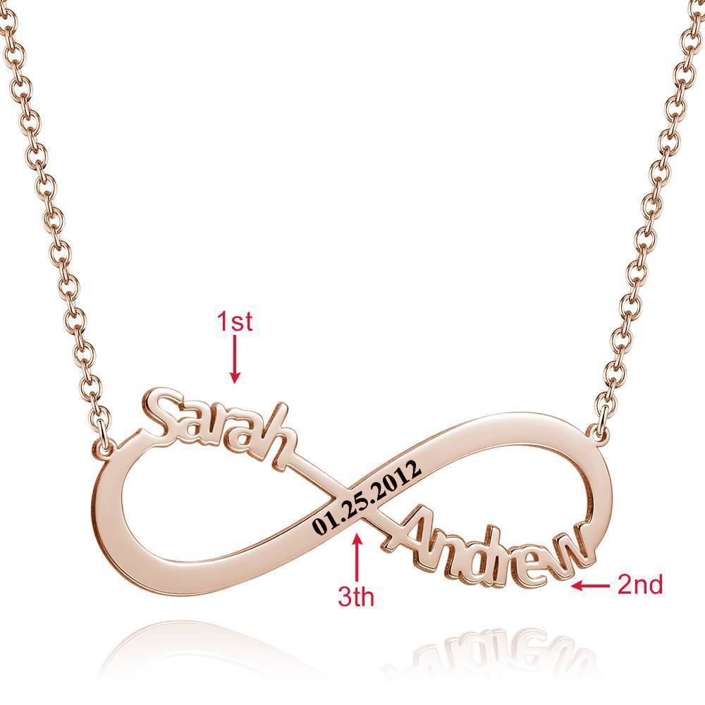 Engraved Infinity Name Necklace Personalized Infinity Two Name Necklace Rose Gold Plated - 