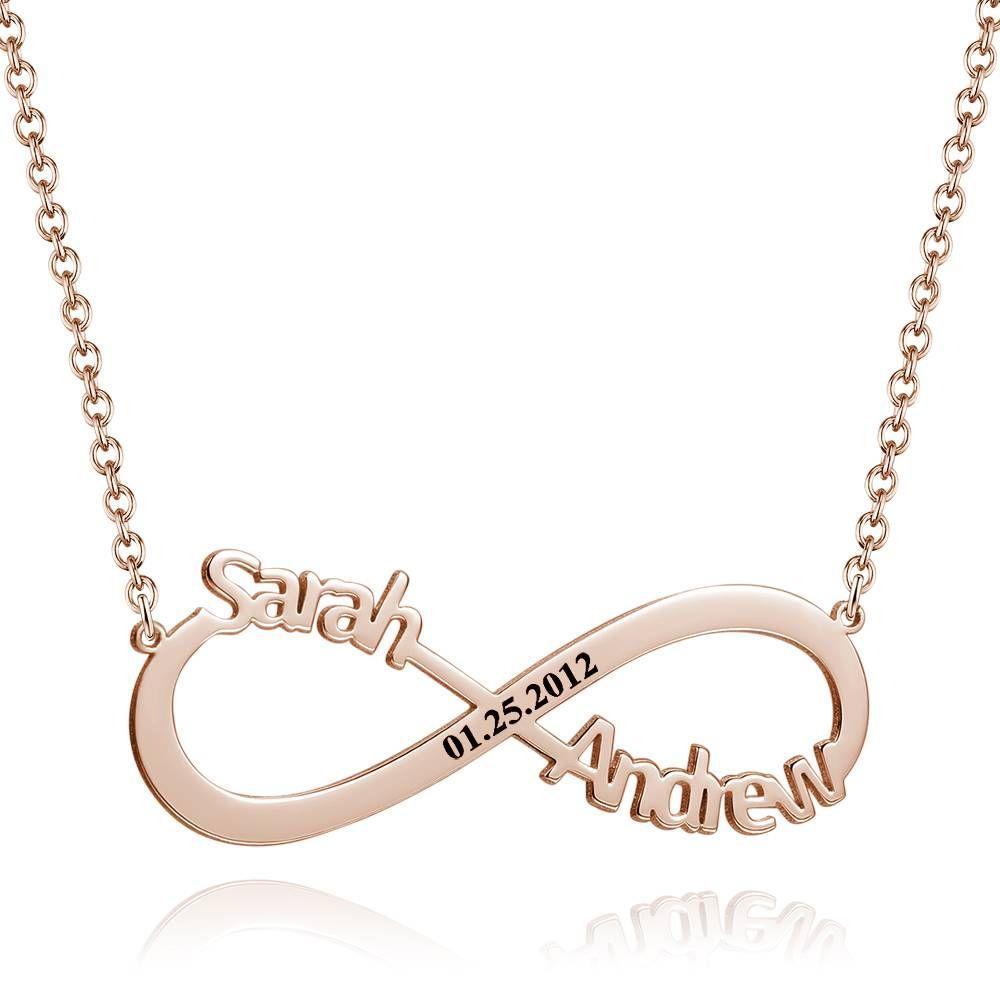 Engraved Infinity Name Necklace Personalized Infinity Two Name Necklace Rose Gold Plated - 