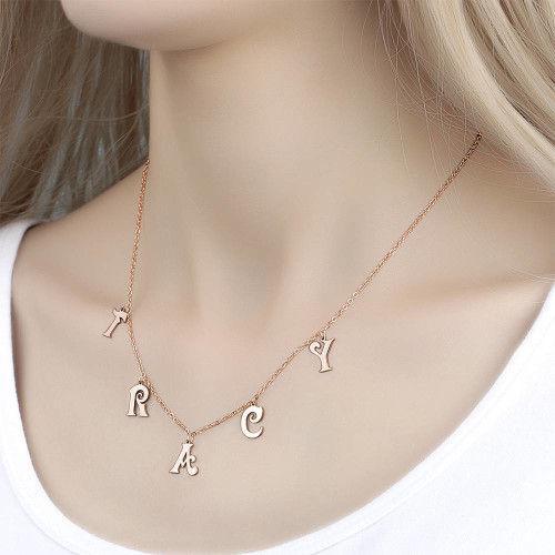 Name Necklace, Personalized Initial Letter Necklace Rose Gold Plated - 