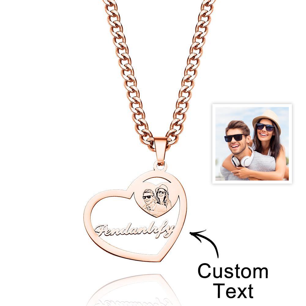 Personalized Photo Engraved Halo Heart Necklace in Gold, Silver & Rose Gold Heart Shaped Locket Pendant Photo Heart Necklace - soufeelmy
