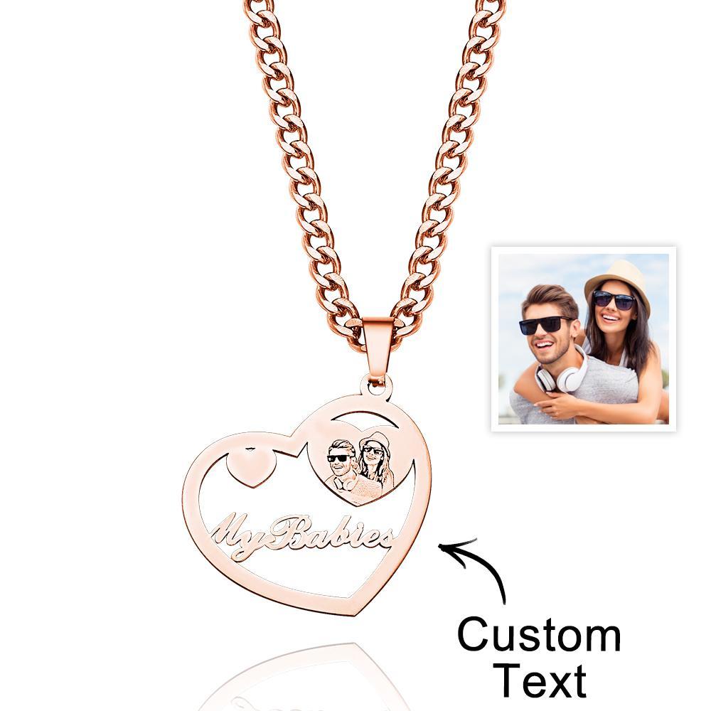 Personalized Photo Engraved Halo Heart Necklace in Gold, Silver & Rose Gold Heart Shaped Locket Pendant Photo Heart Necklace - soufeelmy