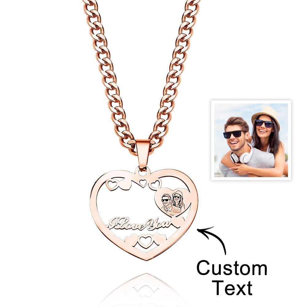 Personalized Photo Engraved Halo Heart Necklace in Gold, Silver & Rose Gold Heart Shaped Locket Pendant Photo Heart Necklace - soufeelmy