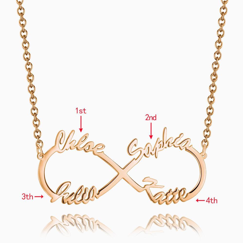 Name Necklace Infinity Four Names Rose Gold Plated, Perfect Gift - 