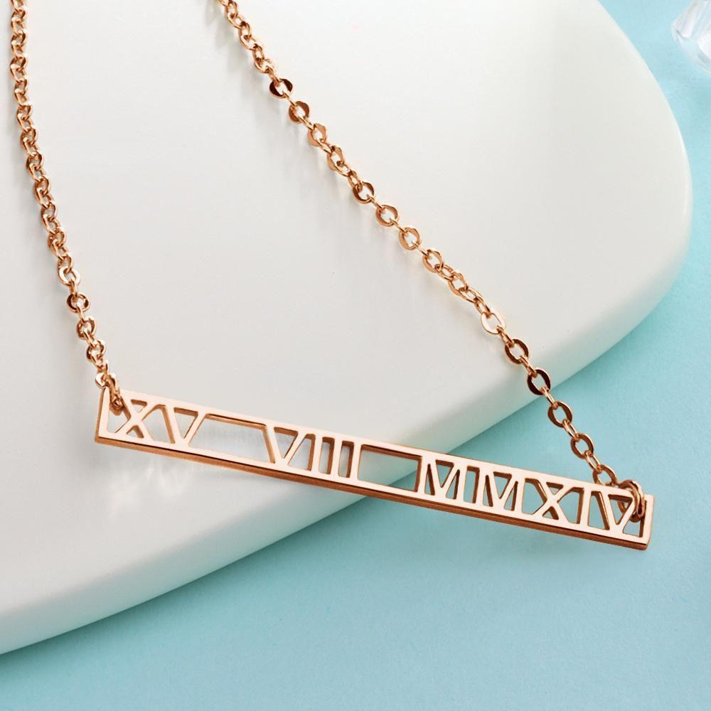 Roman Numeral Necklace Custom Date Necklace Rose Gold Plated - 