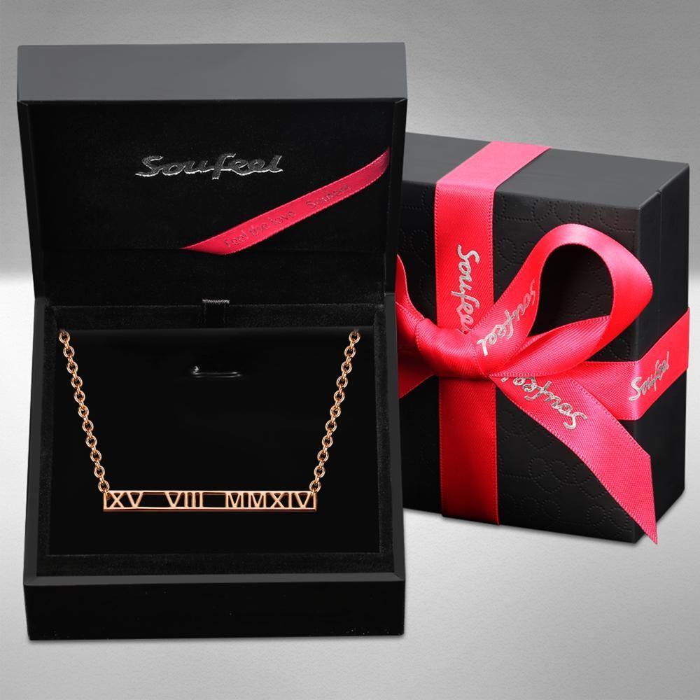 Roman Numeral Necklace Custom Date Necklace Rose Gold Plated - 