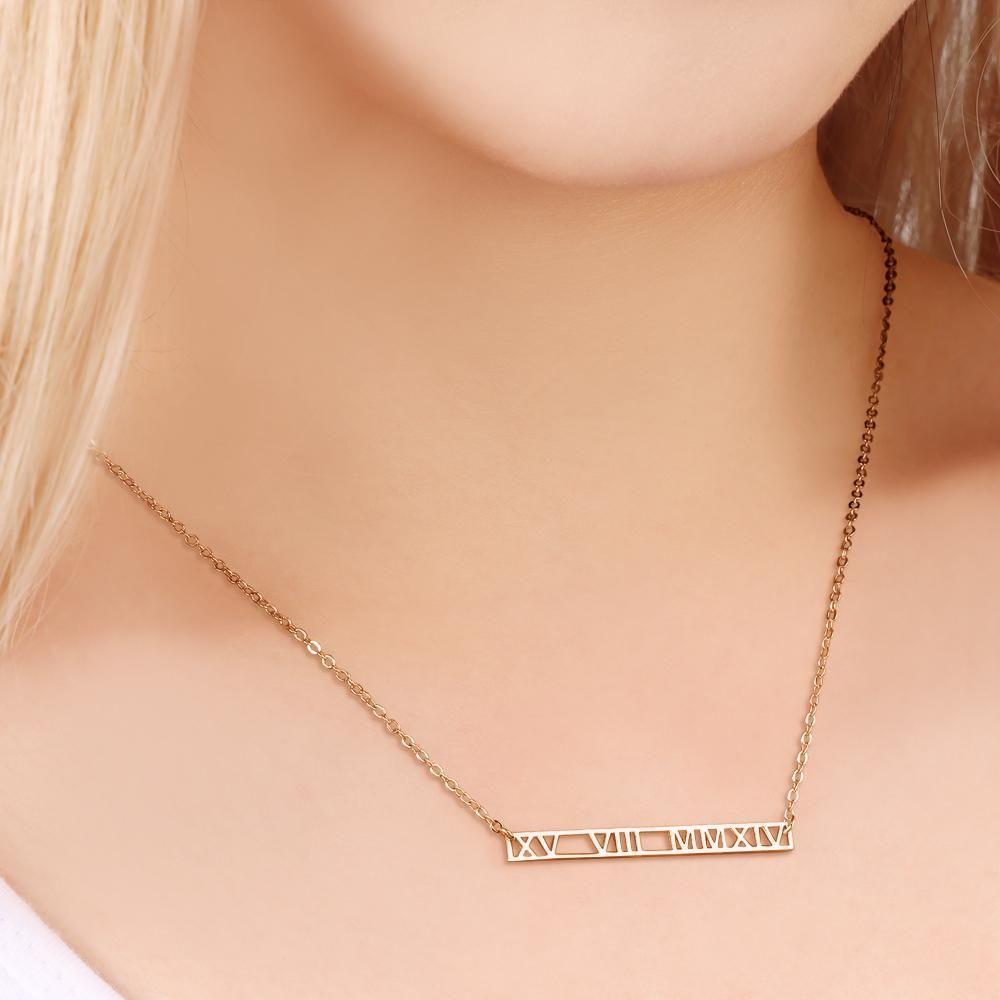 Roman Numeral Necklace Custom Date Necklace Rose Gold Plated - 