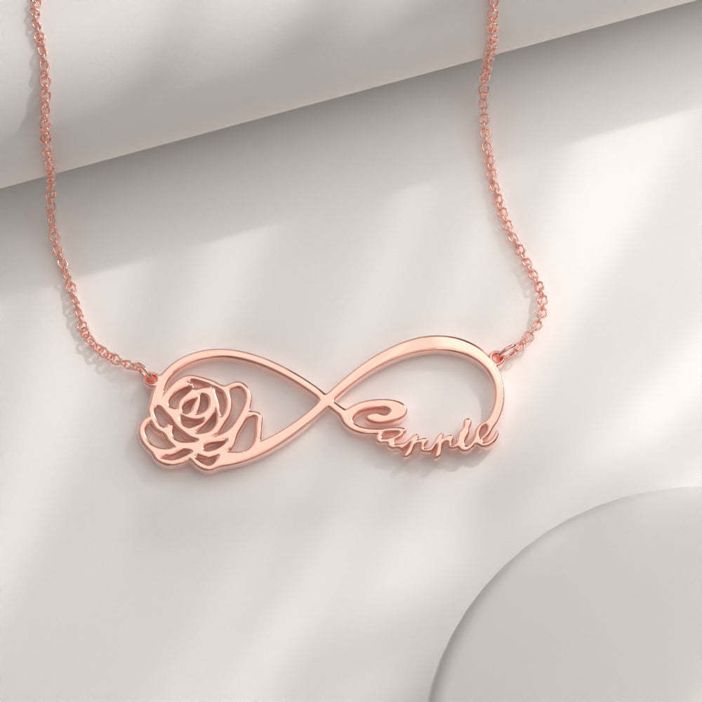Infinity Name Necklace, Custom Infinity Name Necklace Gift WIth Rose -