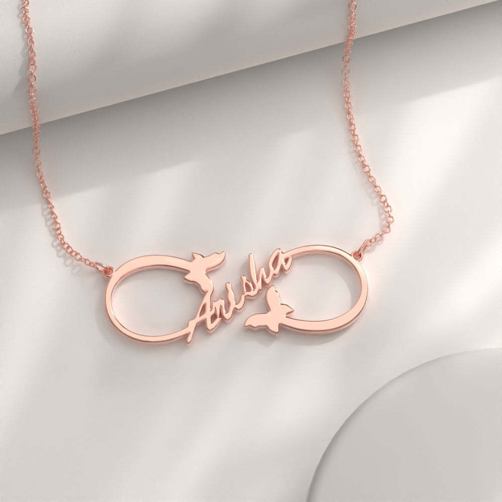 Infinity Name Necklace, Custom Butterfly Name Necklace Gift -