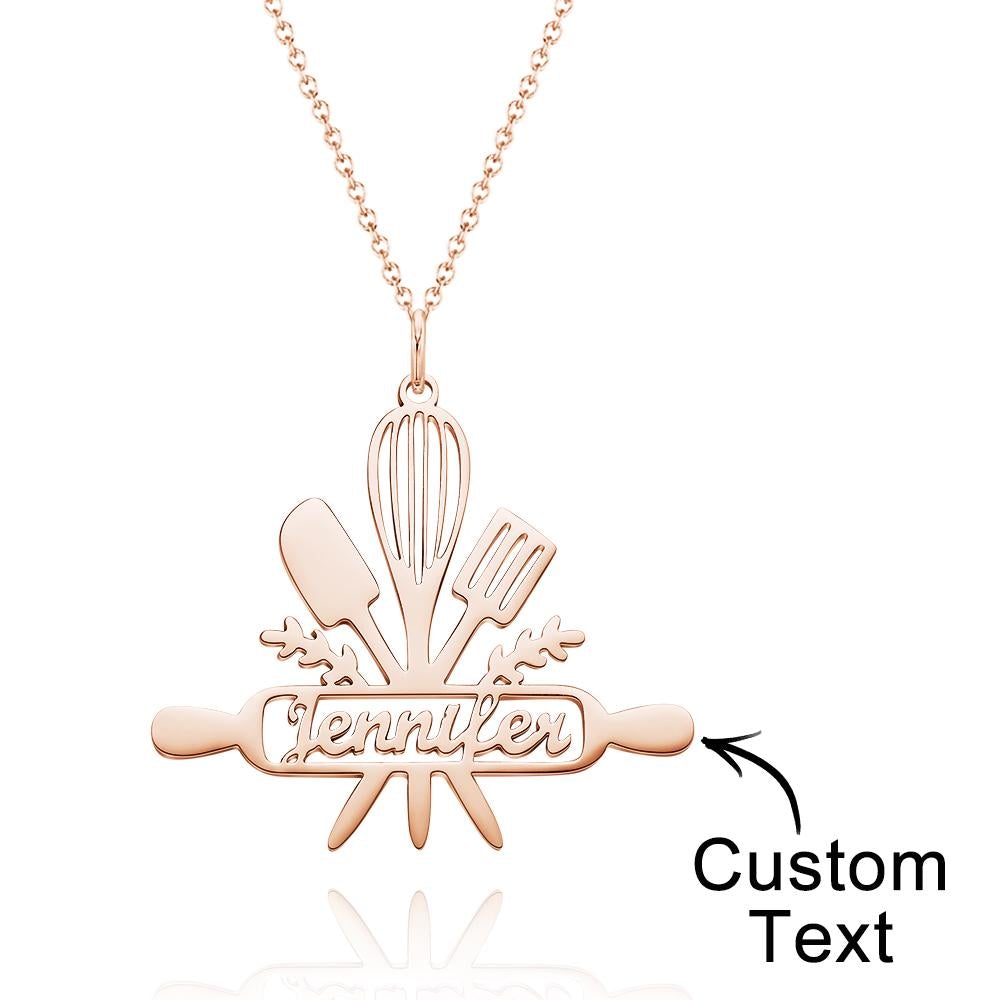 Custom Engraved Cooking Name Pendant Necklace Gift for Her - 