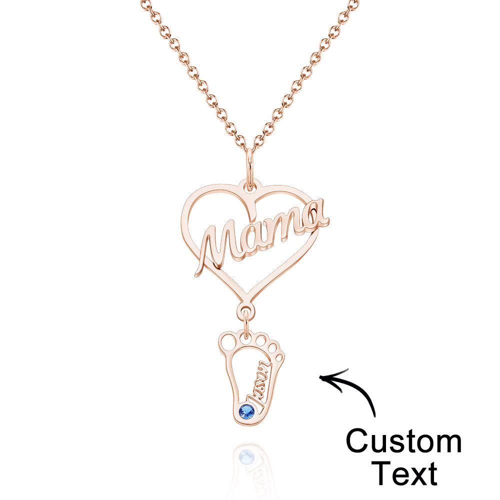 Custom Engraved Name Necklace Love MaMa Heart with Diamonds Baby Feet Charm - soufeelmy
