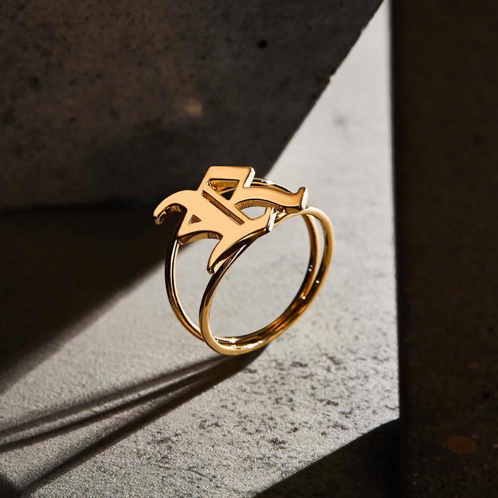 Old English Initial Custom Gothic Ring Personalized gift Ring - soufeelmy