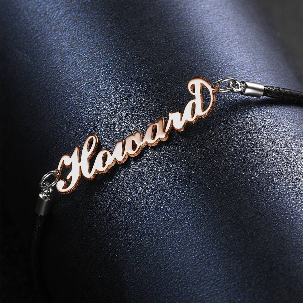 Men's Leather Bracelet Personalized Name Bracelet, Any Name Bracelet Rose Gold Plated - Men - 