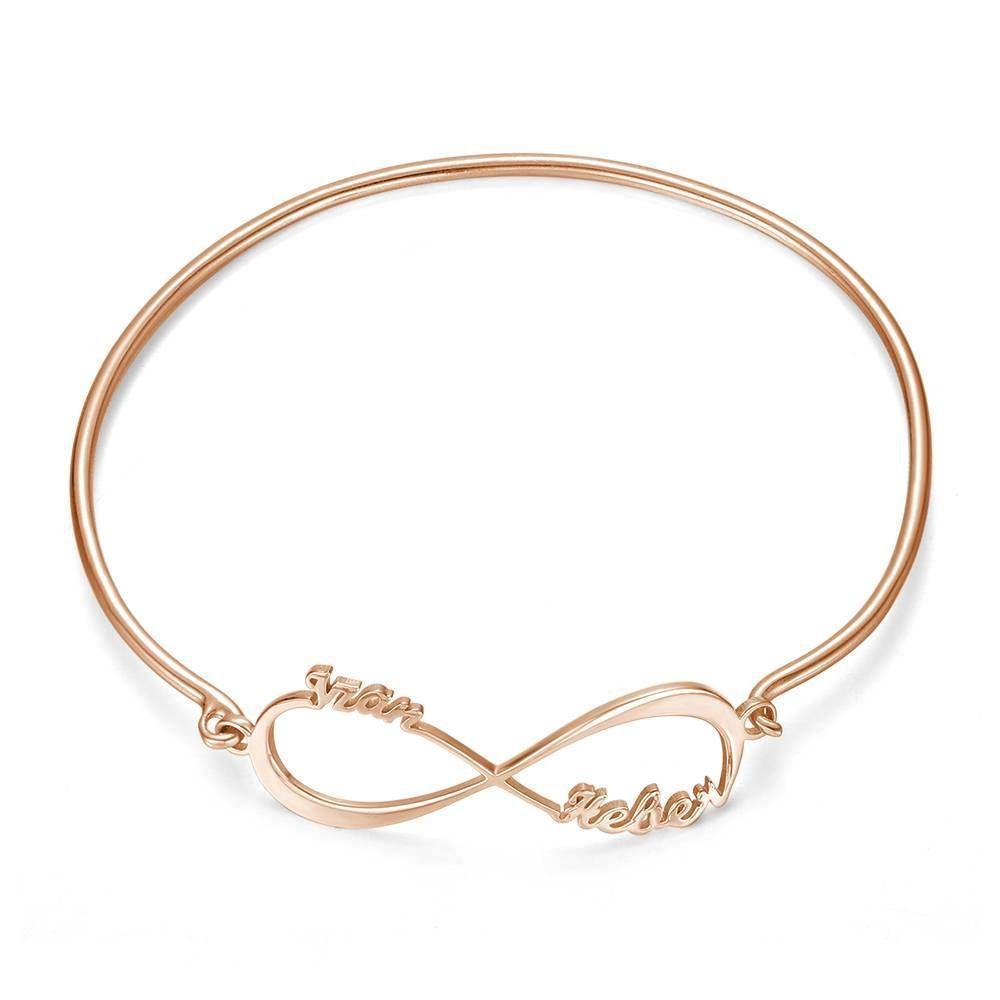 Name Bangle, Name Infinity Bracelet Two Names Rose Gold Plated - soufeelus