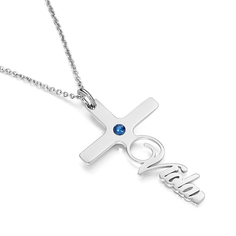 Your Belief Cross Personalized Name Necklace with Birthstone Name Plate Jewelry - soufeelmy