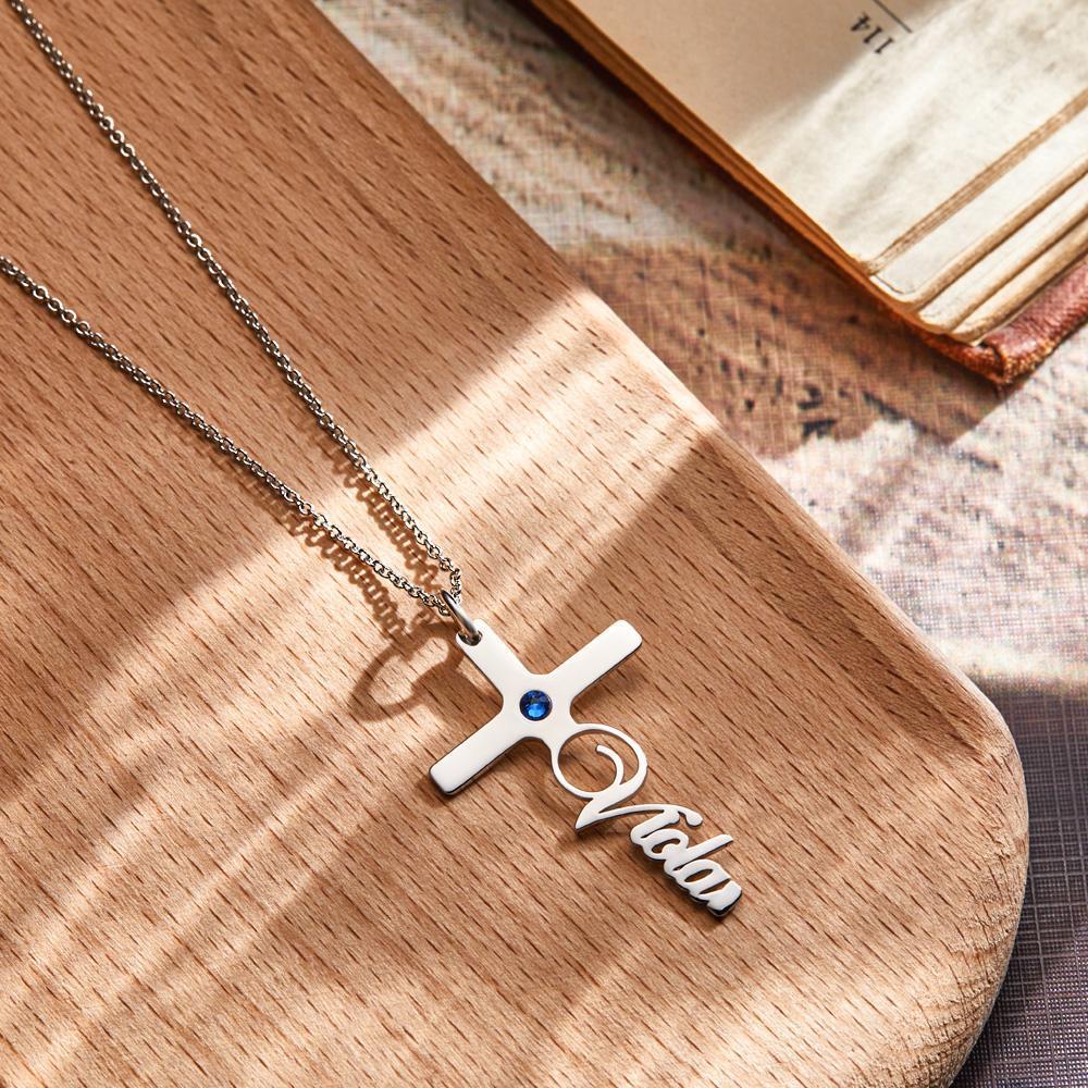 Your Belief Cross Personalized Name Necklace with Birthstone Name Plate Jewelry - soufeelmy