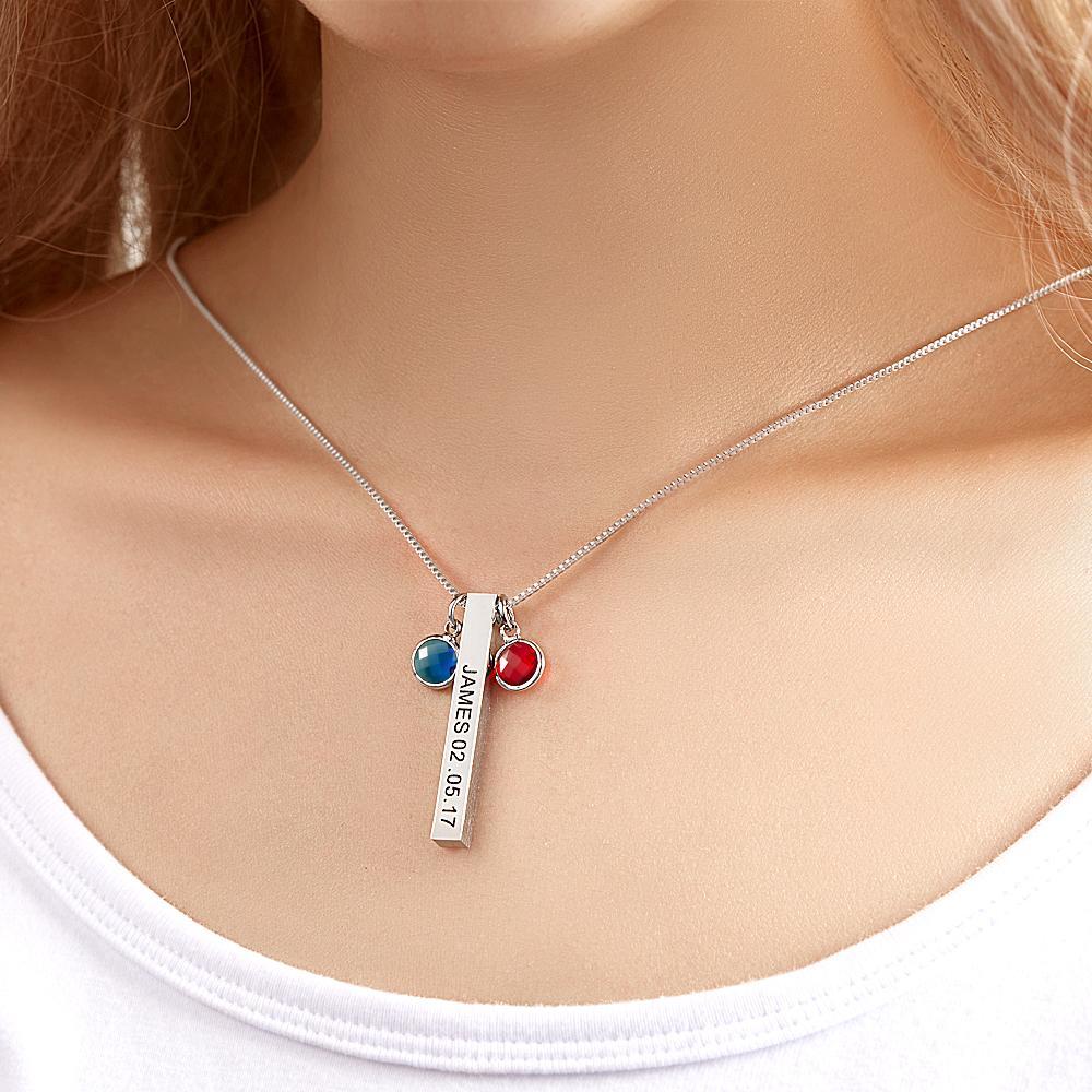 Custom Engraved Birthstone Necklace Gold Bar Vertical Bar Gifts - soufeelmy