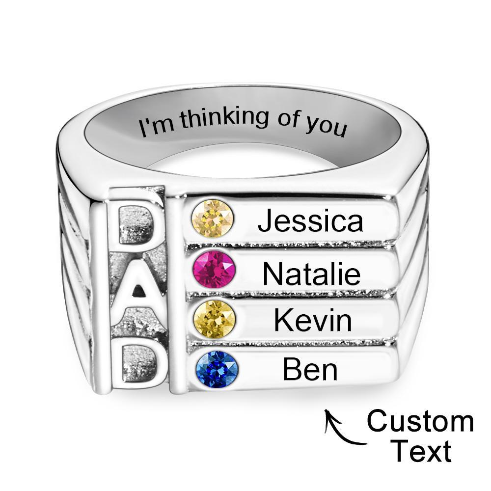 Father's Ring with Birthstones- Engraved - Personalized Dad Ring For Family - soufeelmy