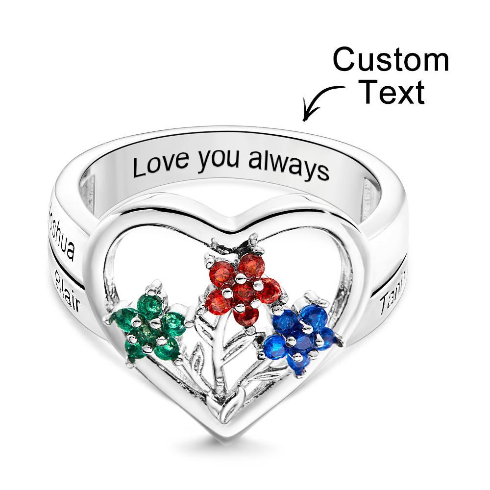 Custom Birthstone Engraved Rings Creative Flowers Silver Gifts - soufeelmy