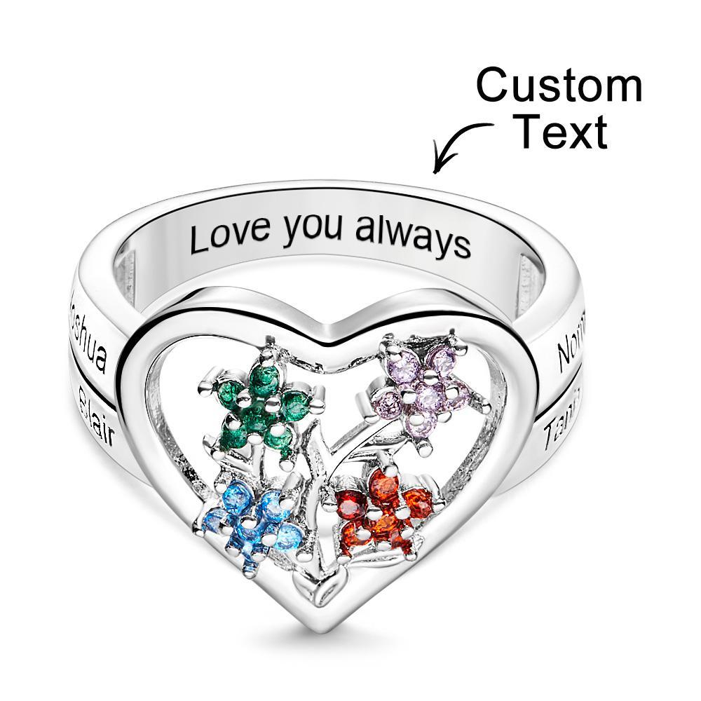 Custom Birthstone Engraved Rings Creative Flowers Silver Gifts - soufeelmy