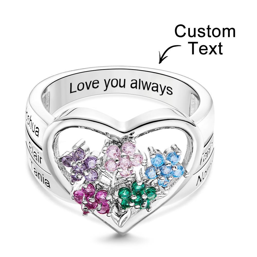 Custom Birthstone Engraved Rings Creative Flowers Silver Gifts - soufeelmy