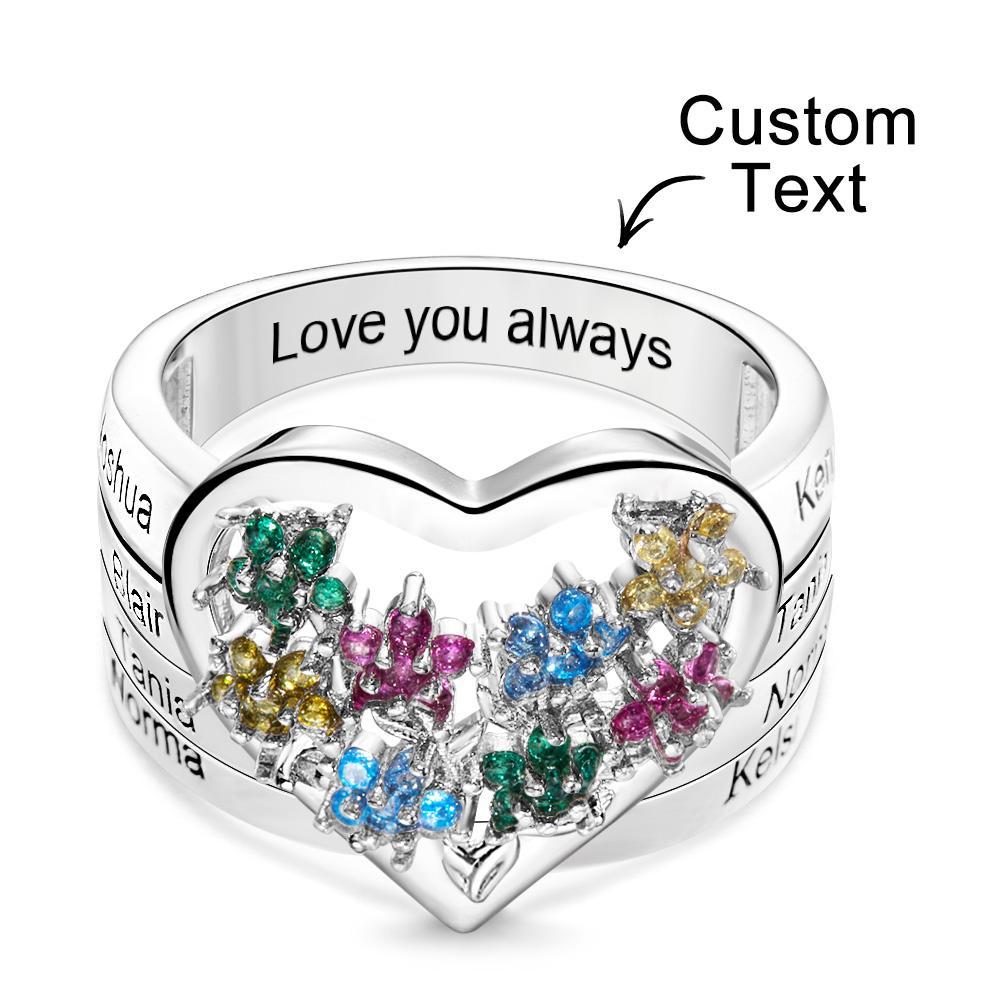 Custom Birthstone Engraved Rings Creative Flowers Silver Gifts - soufeelmy