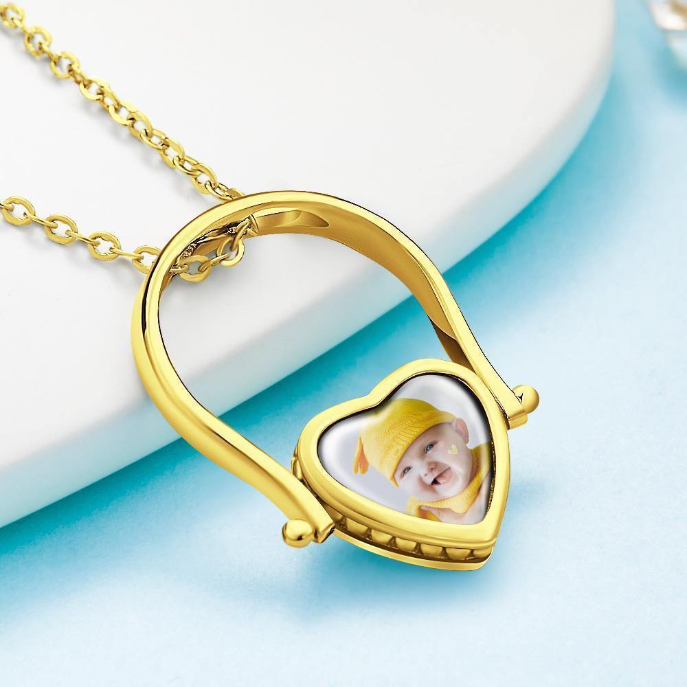 Photo Necklace, Photo Ring Couple's Gifts Dual-use (Ring Size 8#) 14k Gold Plated - soufeelus