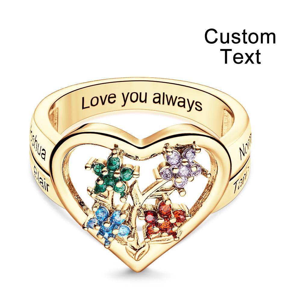 Custom Birthstone Engraved Rings Creative Flowers Gold Gifts - soufeelmy